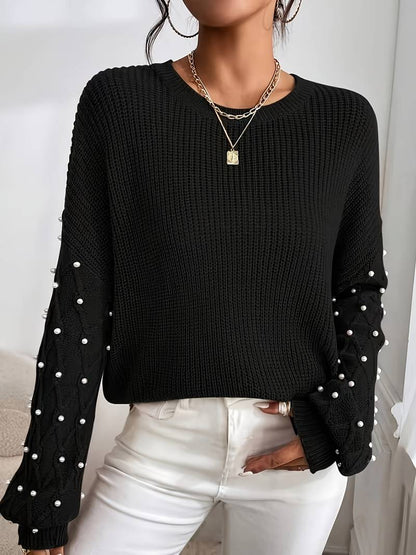 Levoire | Pull Élégant À Manches Longues Avec Col Rond Et Perles