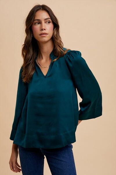 Levoire | Blouse En Satin À Manches Trois-Quarts À Encolure En V