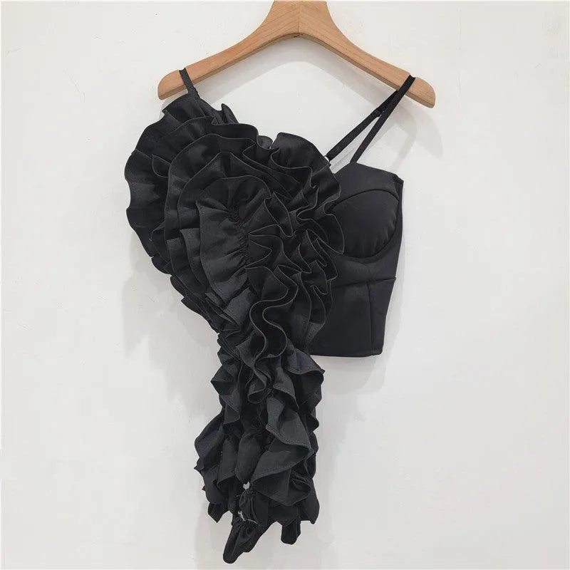 Levoire | Chemise avec une fleur plissée Noir Taille libre