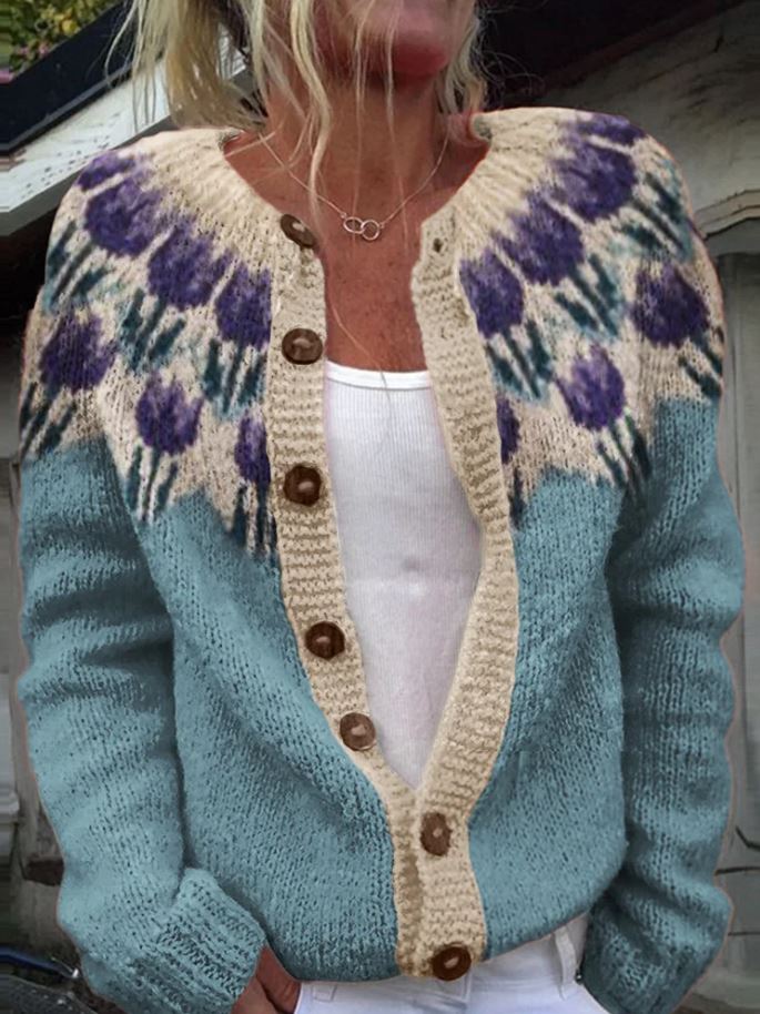 Levoire | Cardigan Avec Motif Floral Bleu clair