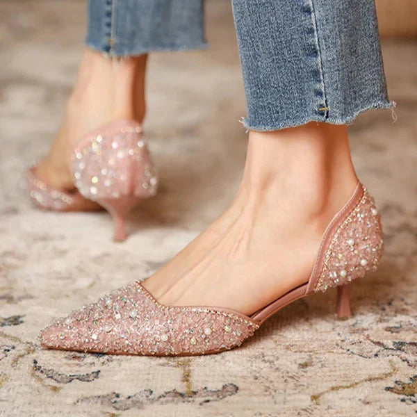 Levoire | Stylish Pointed Toe Shoes With Mid Heels, Featuring A Sparkling Surface