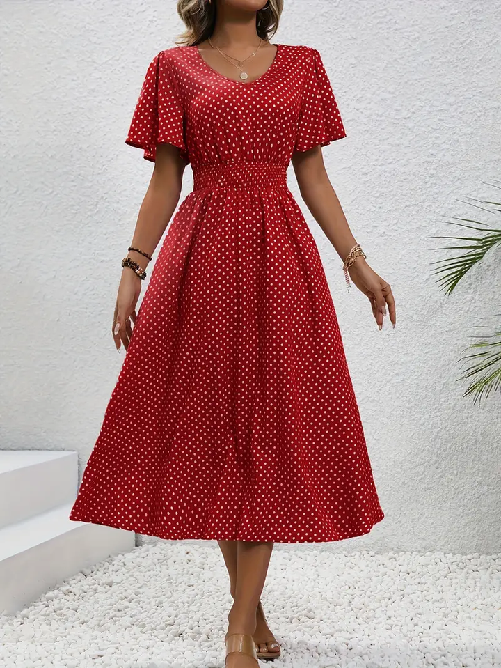 Levoire | Robe Taille Froncée Imprimée sur Toute la Surface, Robe Décontractée à Manches Courtes