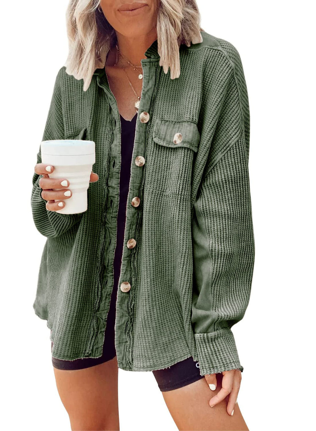 Levoire | Blouse À Boutons À Manches Longues Et Veste Matelassée Vert clair