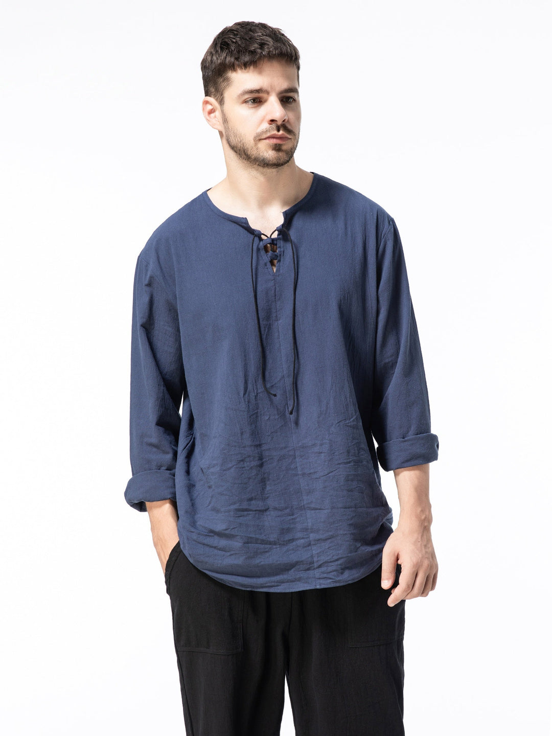Levoire | T-Shirt Henley À Manches Longues En Mélange Coton-Lin Printemps/Automne Merimustan