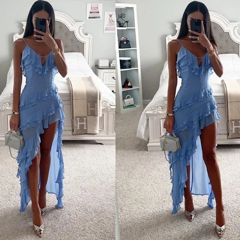 Levoire | Robe sexy de couleur unie avec encolure licou Bleu ciel