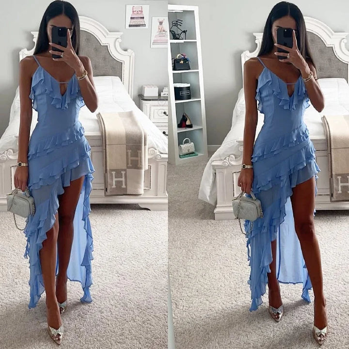 Levoire | Robe sexy de couleur unie avec encolure licou Bleu ciel