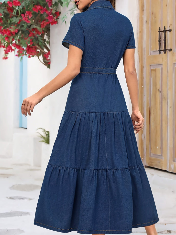 Levoire | Robe En Denim Midi Bleue Lavable Unie