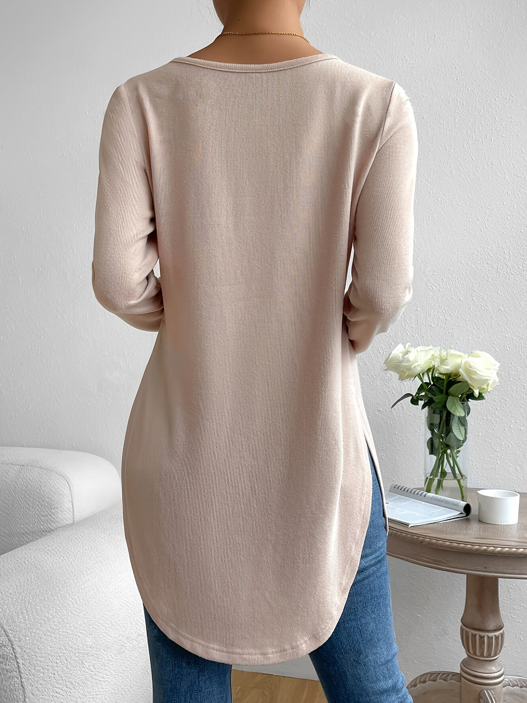 Levoire | Unicolore Chemise À Manches Longues Pour Femmes Et Ourlet Courbé