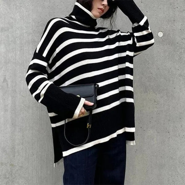 Levoire | Pull en velours à col montant rayé
