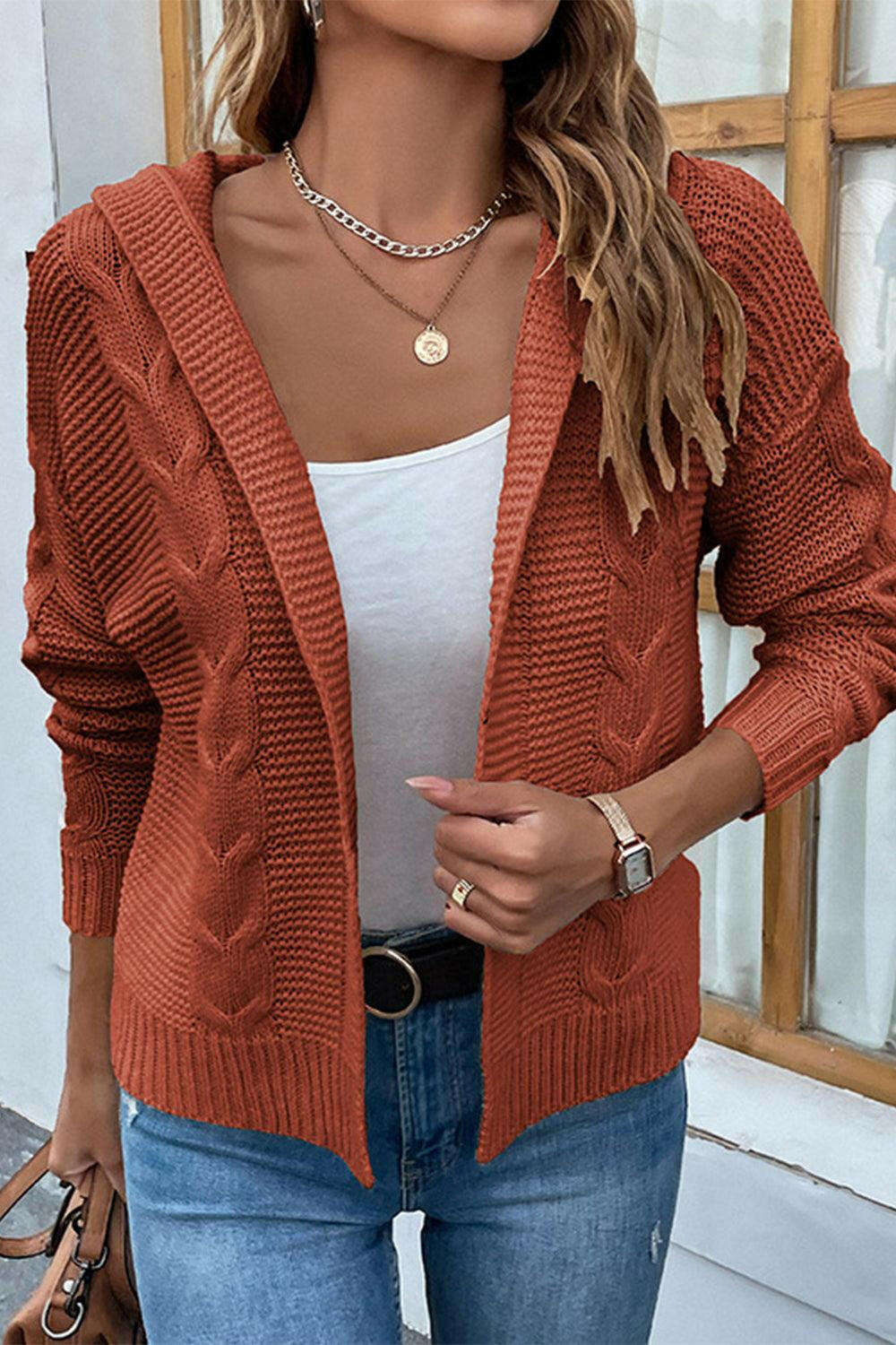 Levoire | Cardigan À Capuche En Câble Crush Rouge brique
