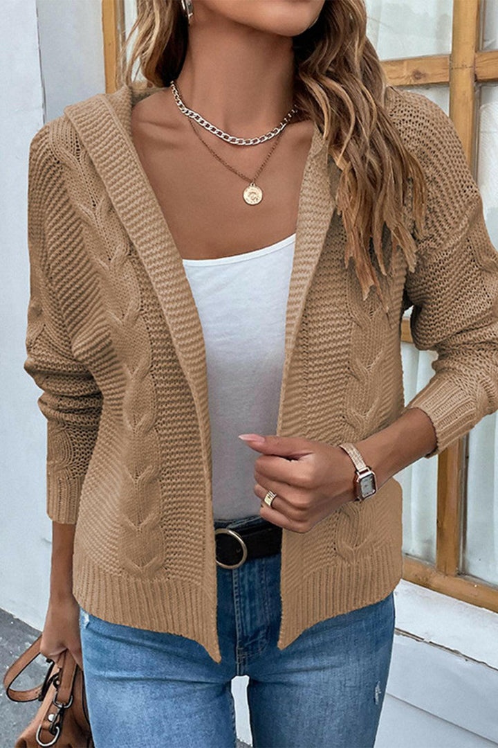 Levoire | Cardigan À Capuche En Câble Crush Khaki