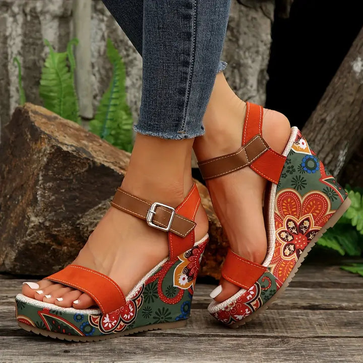 Levoire | Sandales Compensées Avec Motif Floral Pour Femmes Design Rot