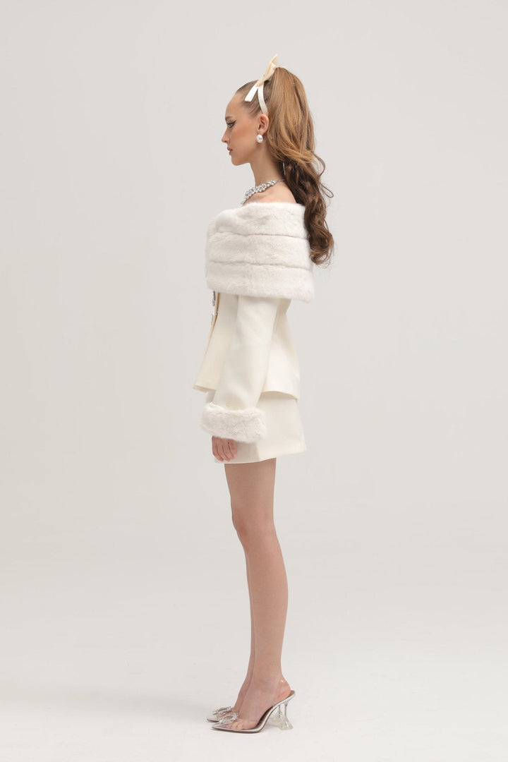 Levoire | Veste En Fausse Fourrure Blanche & Jupe Ensemble Assorti