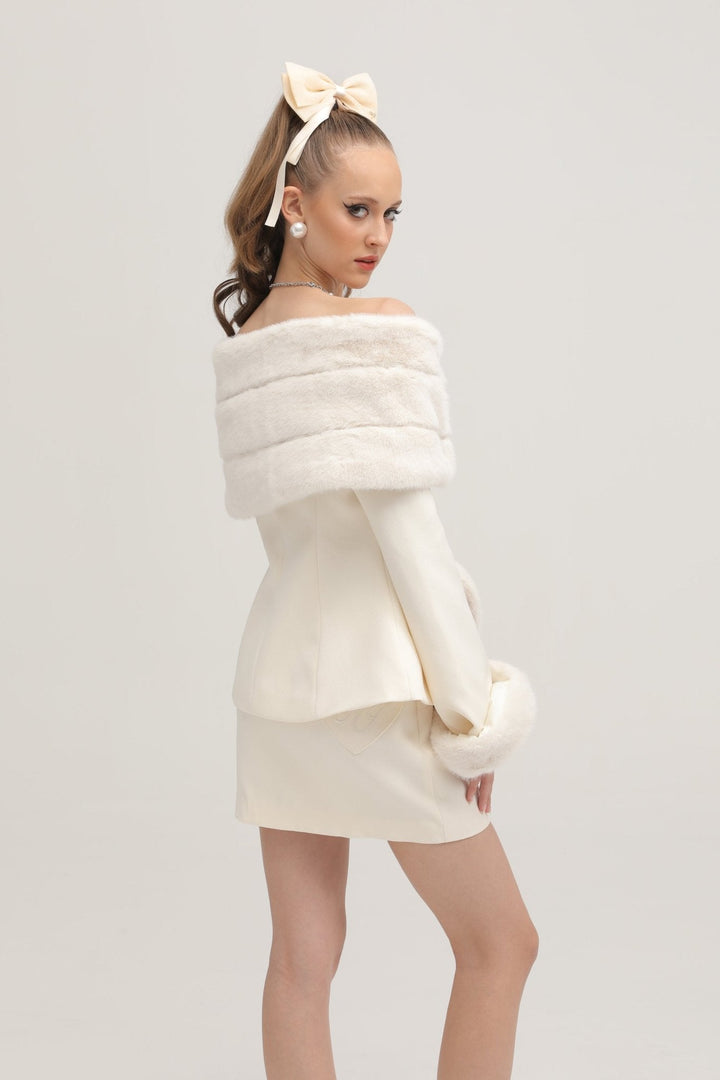 Levoire | Veste En Fausse Fourrure Blanche & Jupe Ensemble Assorti