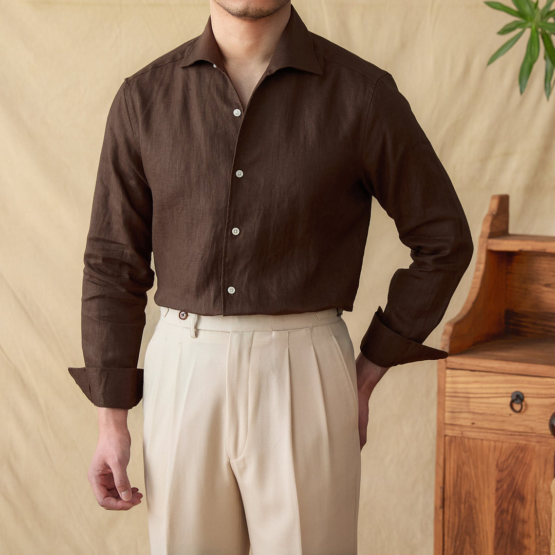 Levoire | Chemise En Lin Décontractée Pour Styles Décontractés Espresso Brun