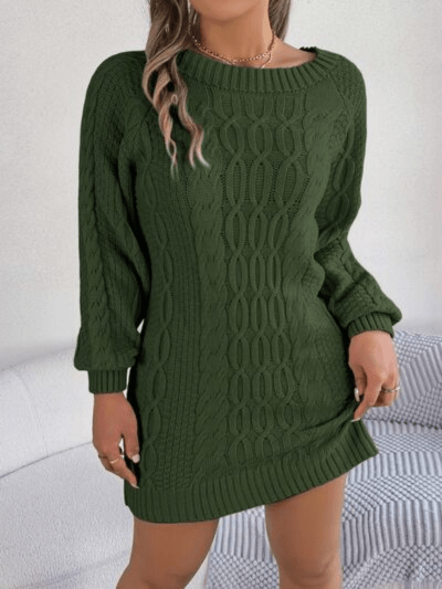 Levoire | Robe pull en maille torsadée avec col rond Vert foncé
