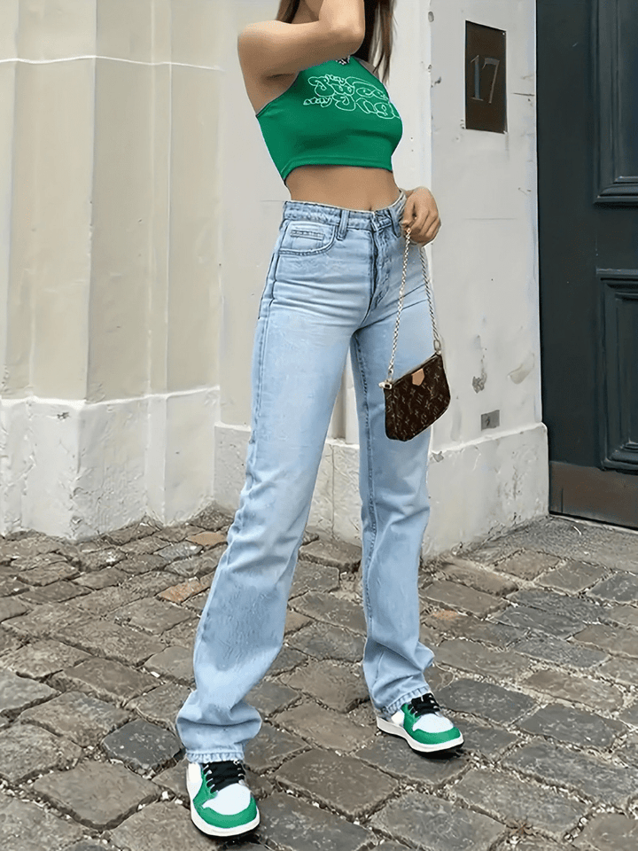 Levoire | Jean Décontracté Femme Taille Haute Tendance Bleu ciel