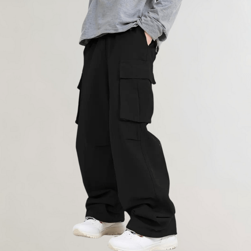 Levoire | Coupe Laisse Grande Taille Hommes Pantalon Cargo À Jambes Droites Tendance & Confortable Noir