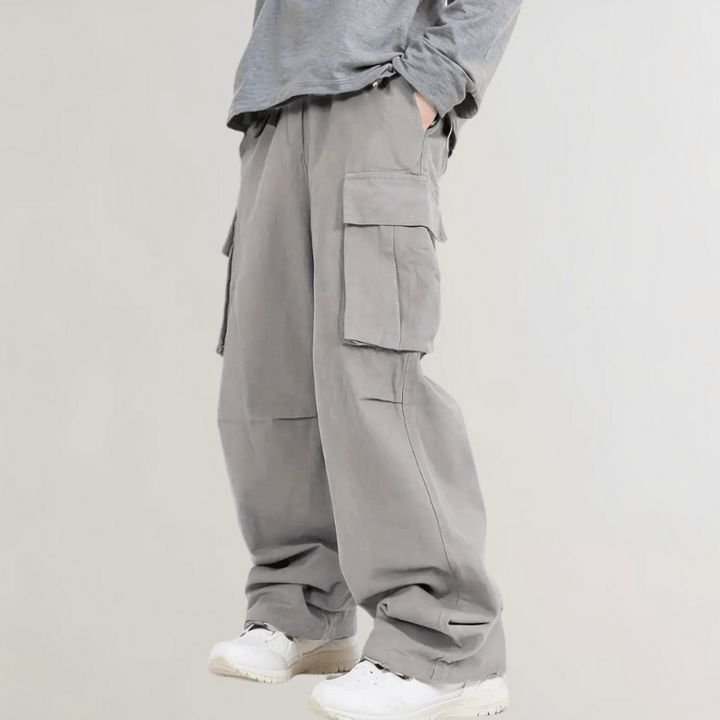 Levoire | Coupe Laisse Grande Taille Hommes Pantalon Cargo À Jambes Droites Tendance & Confortable Gris clair