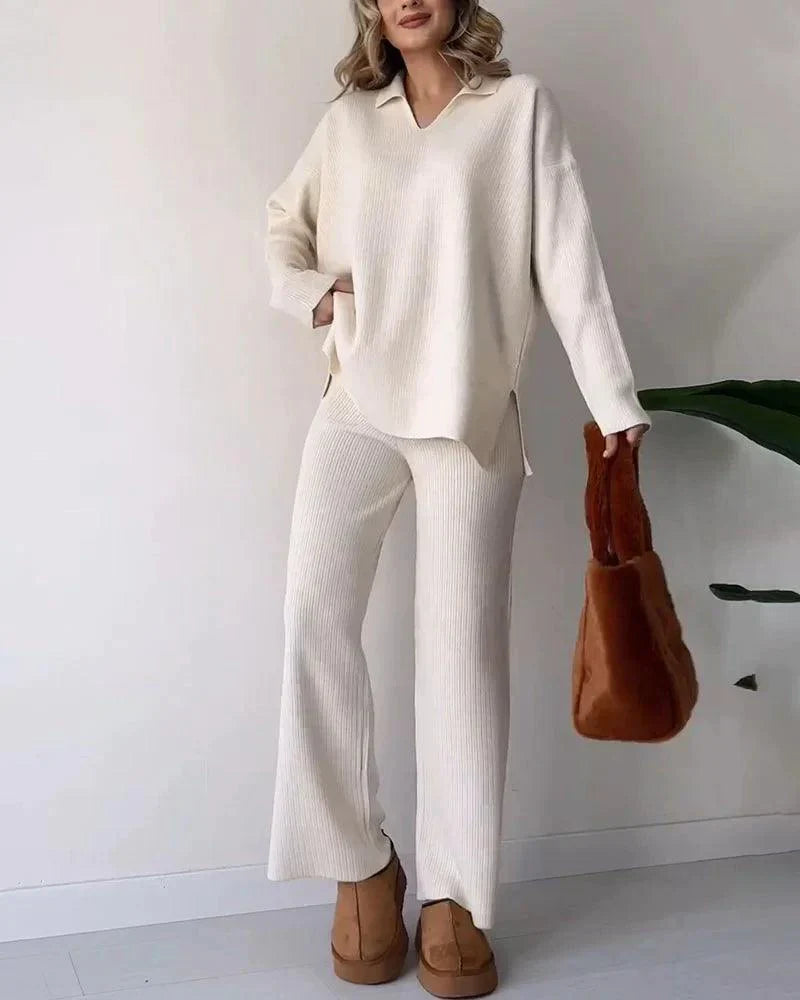 Levoire | Ensemble De Tricot Calme À Deux Pièces Avec Décolleté En V Et Fente