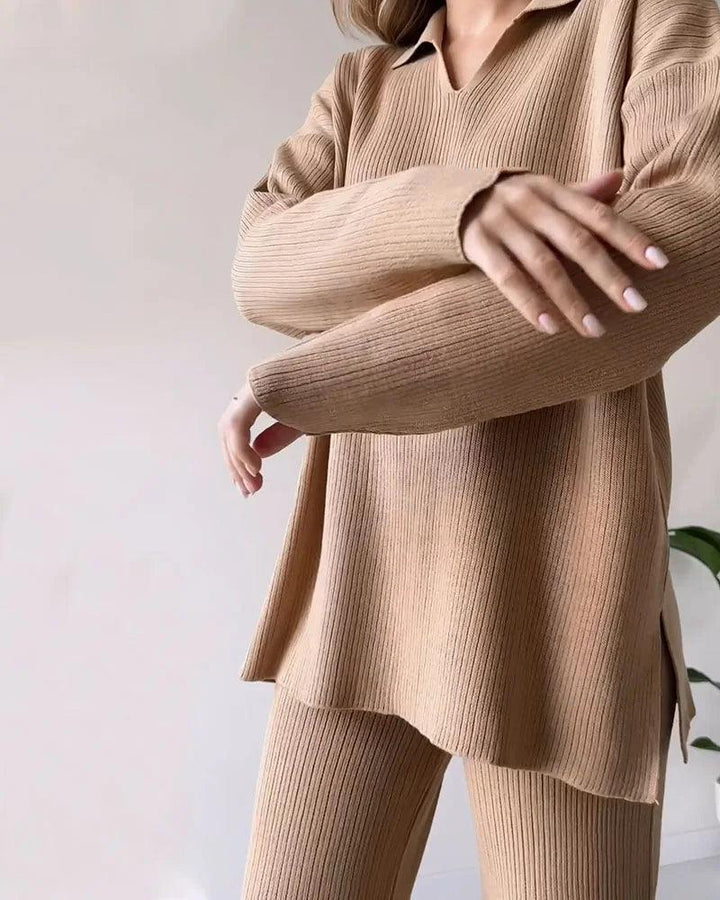 Levoire | Ensemble De Tricot Calme À Deux Pièces Avec Décolleté En V Et Fente
