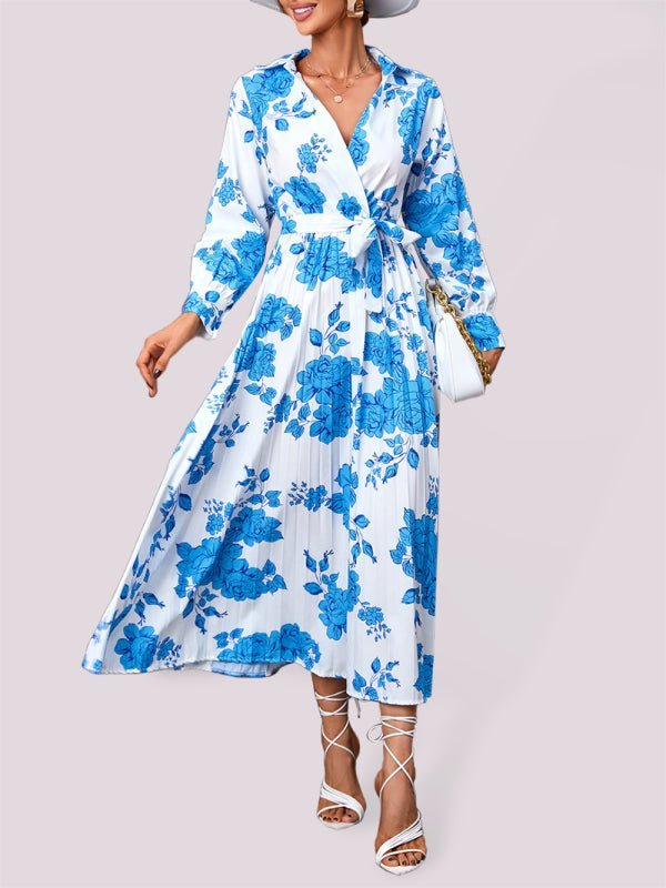 Levoire | Robe midi à manches longues imprimée polyvalente lâche Bleu
