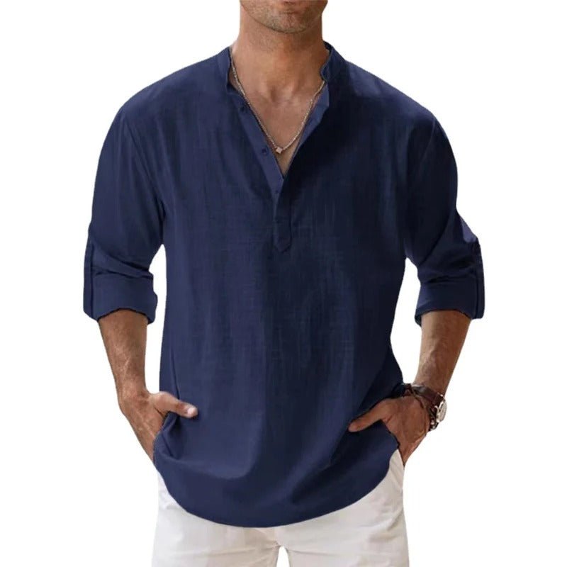 Levoire | Hommes Dét Coton Lin Chemise Marine bleu