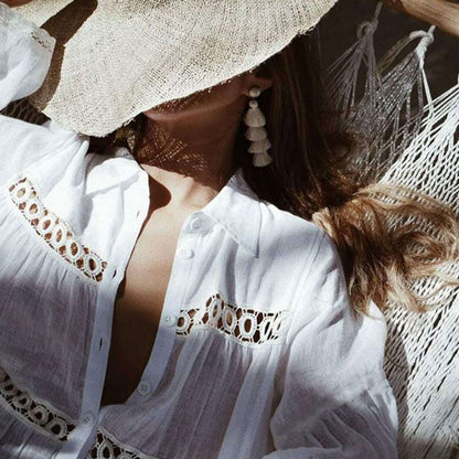 Levoire | Décontracté Col Manches Longues Croché Boutonné Écharpe De Plage