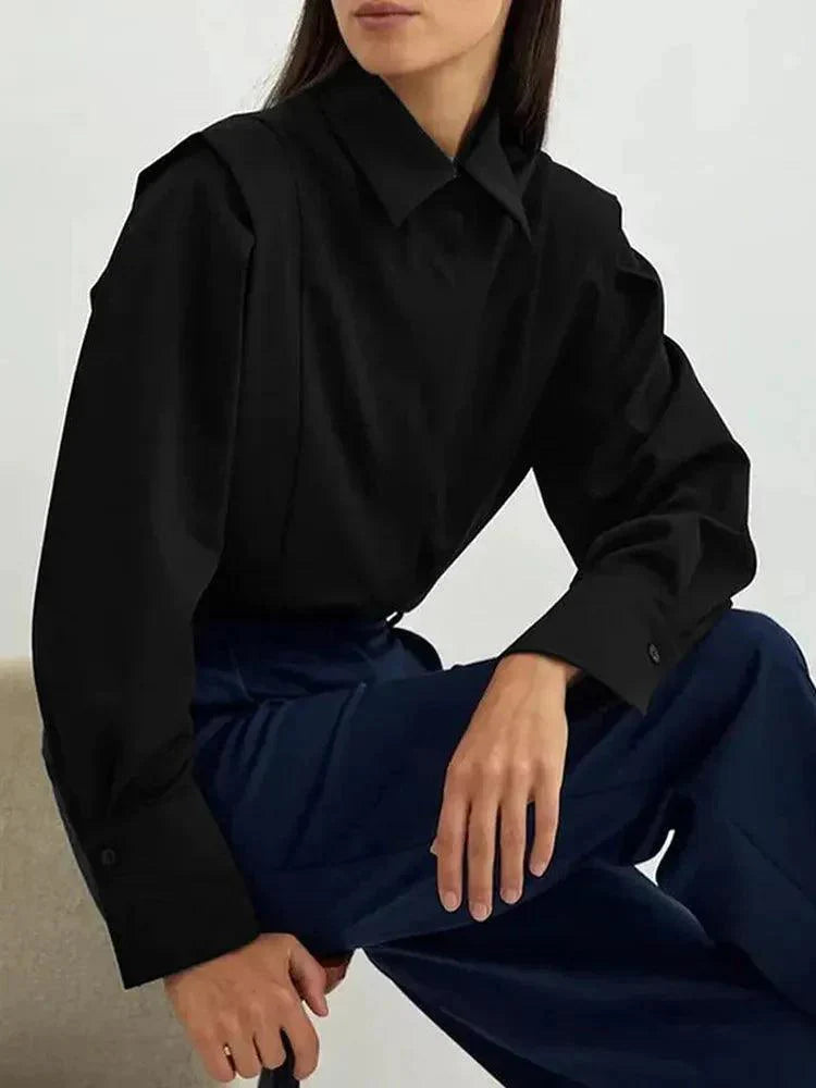 Levoire | Blouse Décontractée À Col V Avec Col Rabattu En Vente Noir