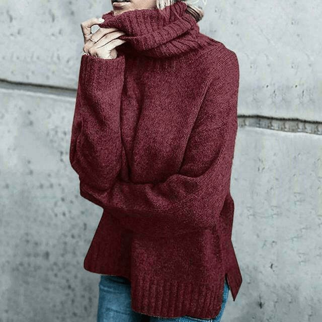 Levoire | Pull à col roulé en laine surdimensionné confortable pour femmes Sweatshirt Jumper Gilet Rouge vin