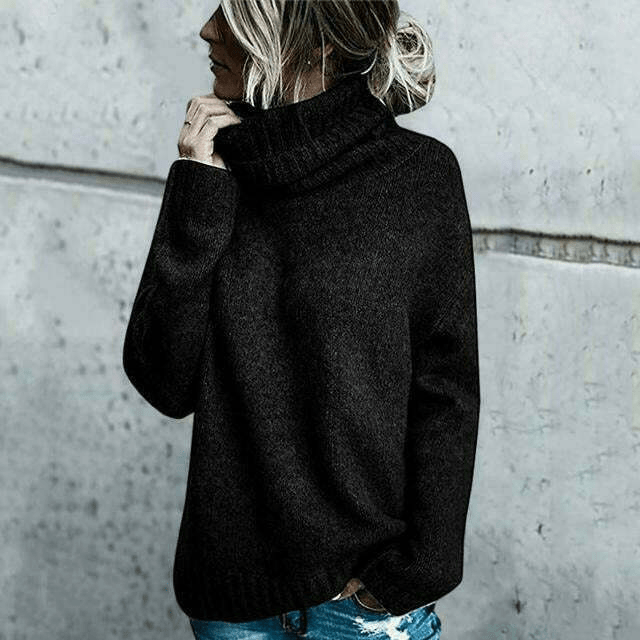 Levoire | Pull à col roulé en laine surdimensionné confortable pour femmes Sweatshirt Jumper Gilet Noir