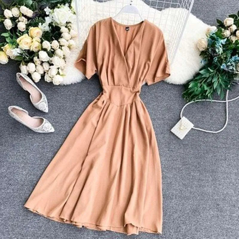 Levoire | Robe unie à encolure en V Abricot Une taille