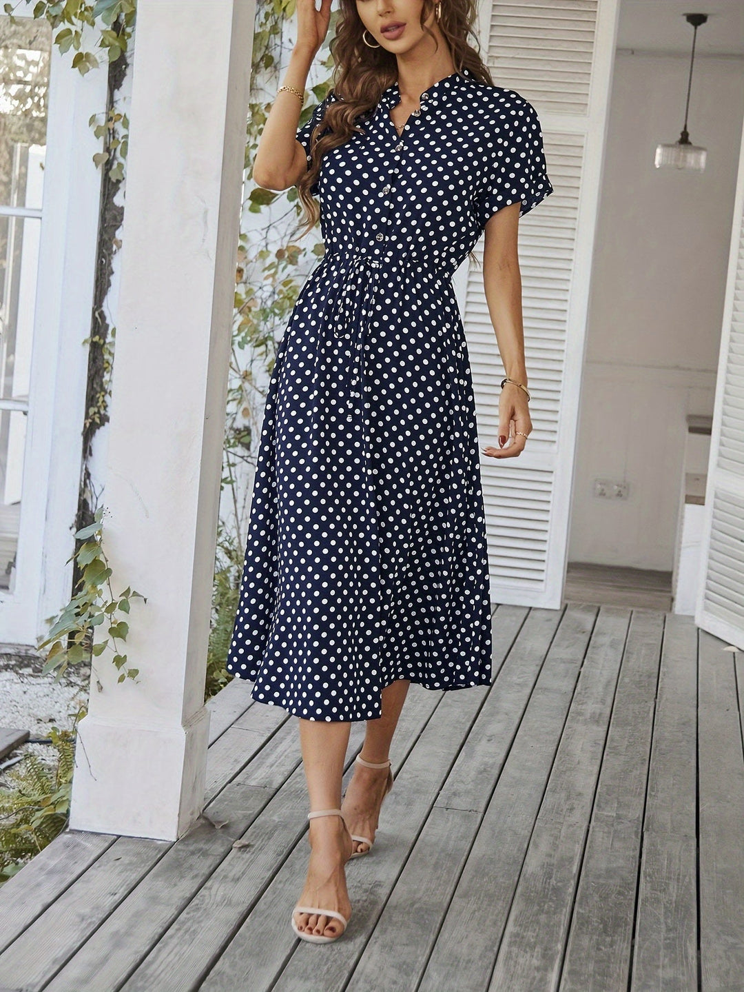 Levoire | Polka Dot Print V-cou robe femme Bleu marine