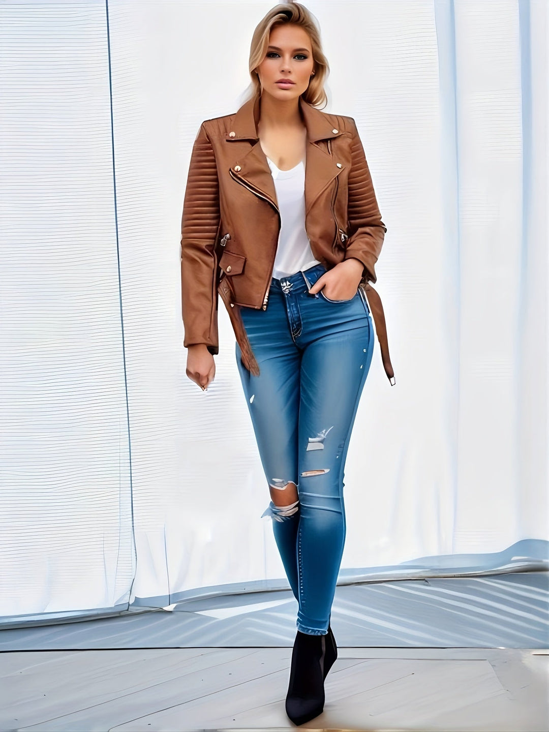 Levoire | Veste De Moto En Cuir Durable Avec Fermeture Éclair Et Manches Longues