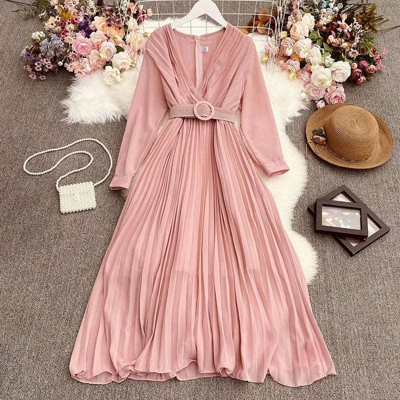 Levoire | Robe plissée large avec décolleté en V Rosa Une taille