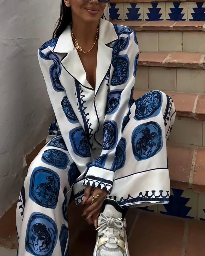 Levoire | Chemise Imprimée Avec Pantalon Large Ensemble Deux Pièces L