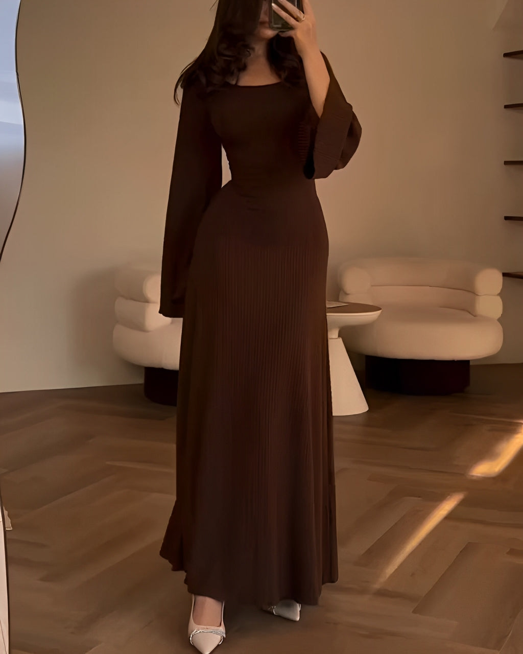Levoire | Robe Maxi En Tricot Élégante Braun