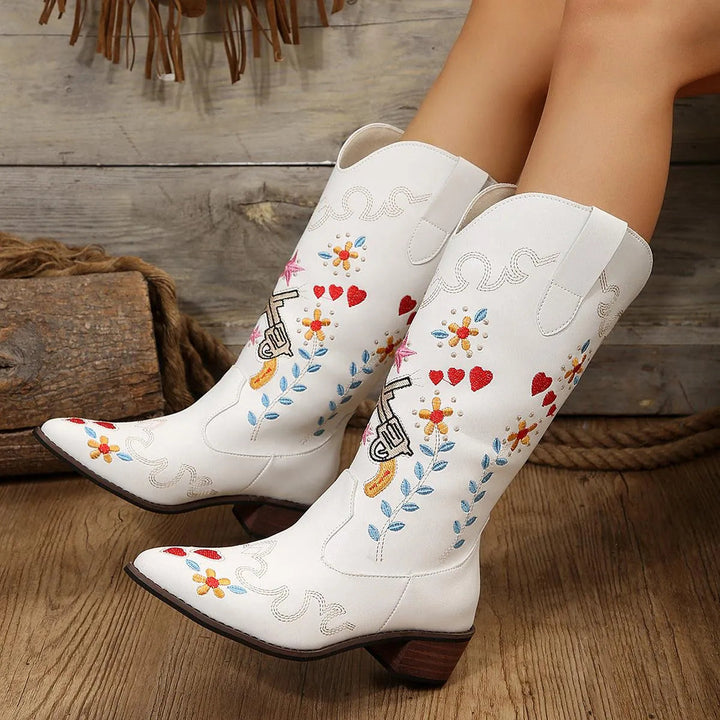 Levoire | Bottes à tige haute et semelle épaisse brodée Blanc