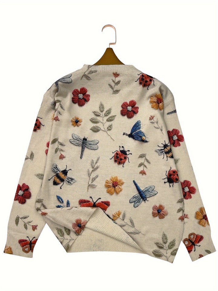 Levoire | Pull Confortable Avec Motif De Fleurs Et De Libellules
