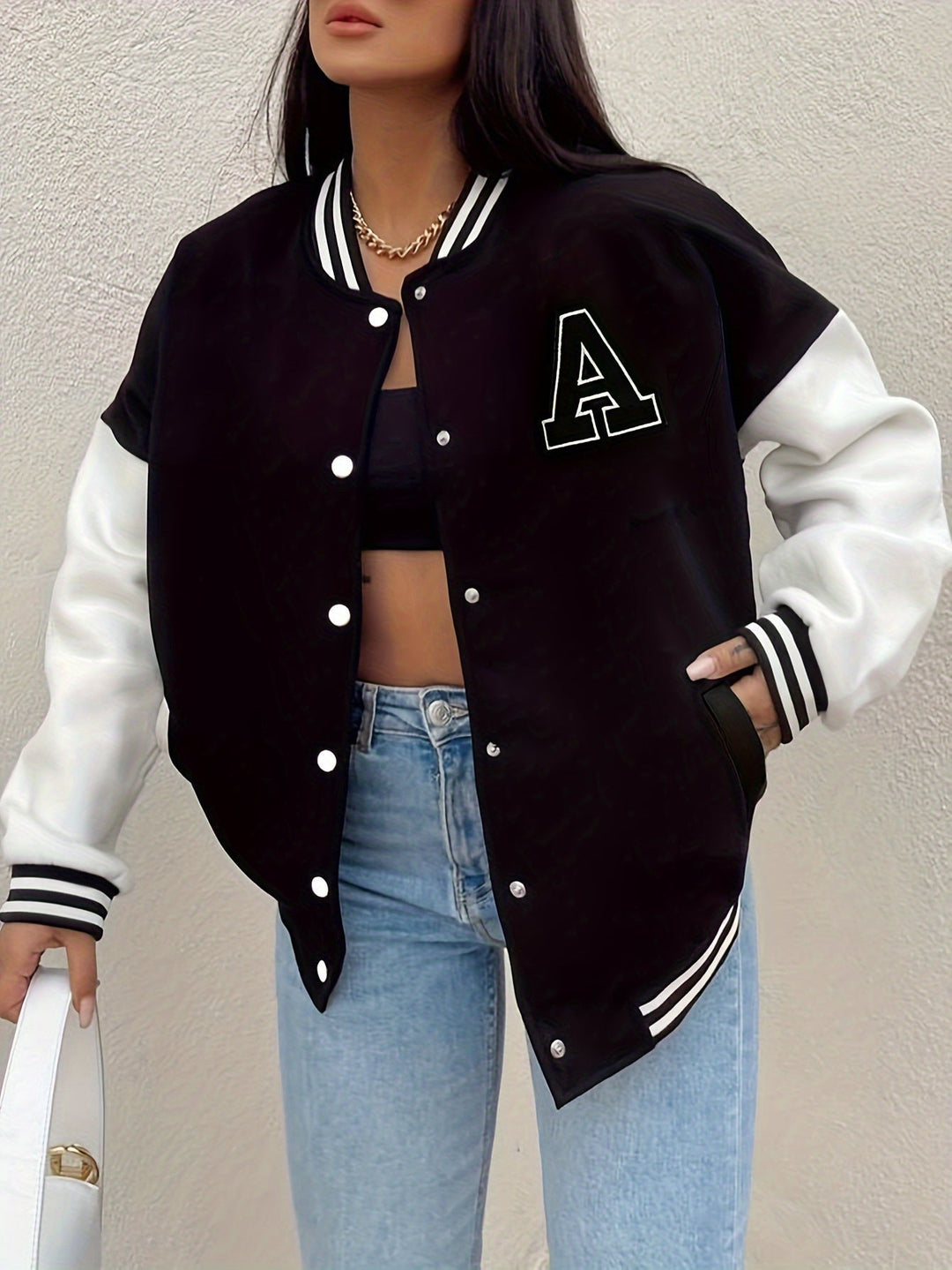 Levoire | Lettres De Loogikirjaimet Imprimé Bomber Jacket Pour Femmes Wendy Noir