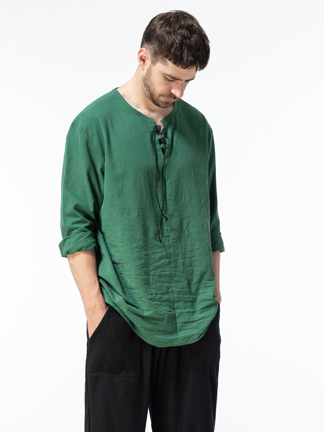 Levoire | T-Shirt Henley À Manches Longues En Mélange Coton-Lin Printemps/Automne légumes