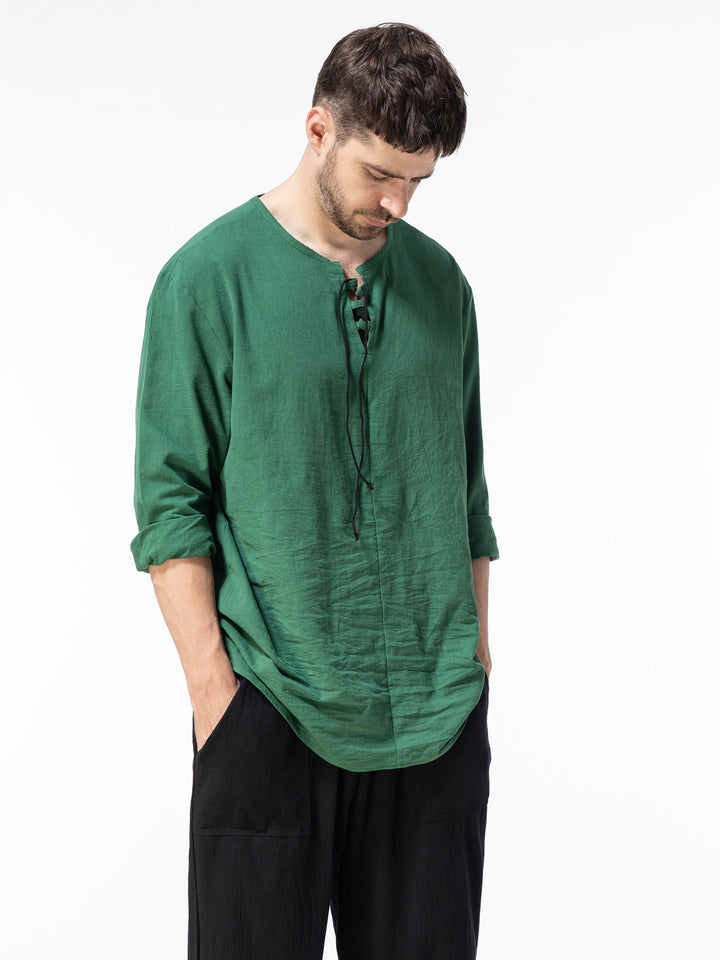 Levoire | T-Shirt Henley À Manches Longues En Mélange Coton-Lin Printemps/Automne légumes