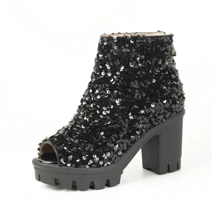 Levoire | Bottes pour femmes avec une haute fermeture éclair en tissu avec des paillettes et une haute plateforme Noir