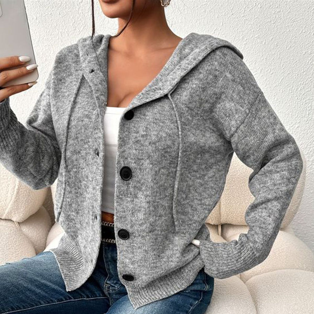 Levoire | Pull à capuche tricoté à manches longues Cardigan avec boutons