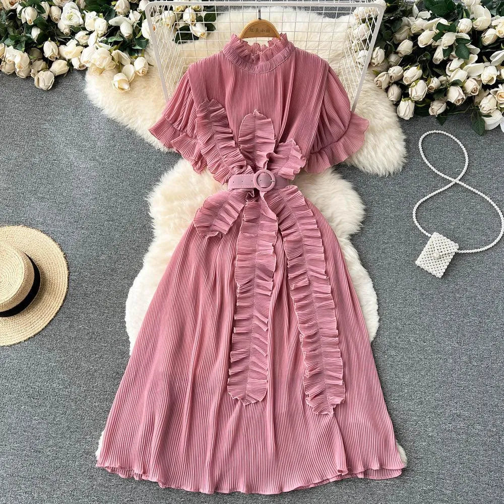 Levoire | Robe maxi à manches longues avec des volants plissés Rosa Taille libre