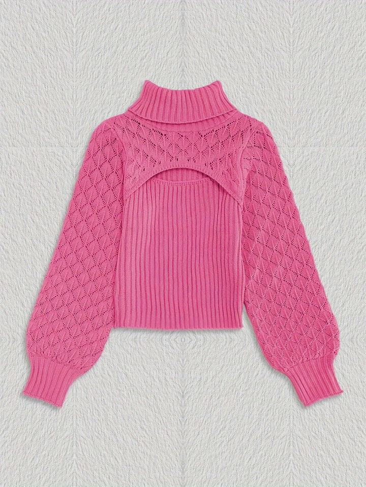 Levoire | Pull À Col Roulé Unicolore En Tricot Pointelle