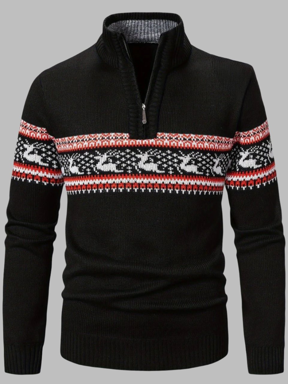 Levoire | Pull En Tricot Norvégien Avec Fermeture Éclair Pour Hommes Noir