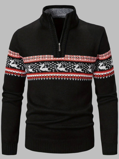 Levoire | Pull En Tricot Norvégien Avec Fermeture Éclair Pour Hommes Noir