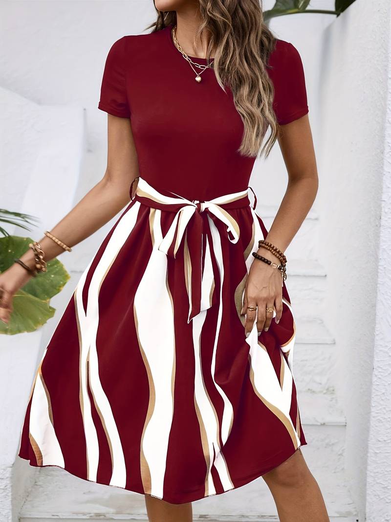 Levoire | Robe Manches Courtes Imprimé Rayé Été