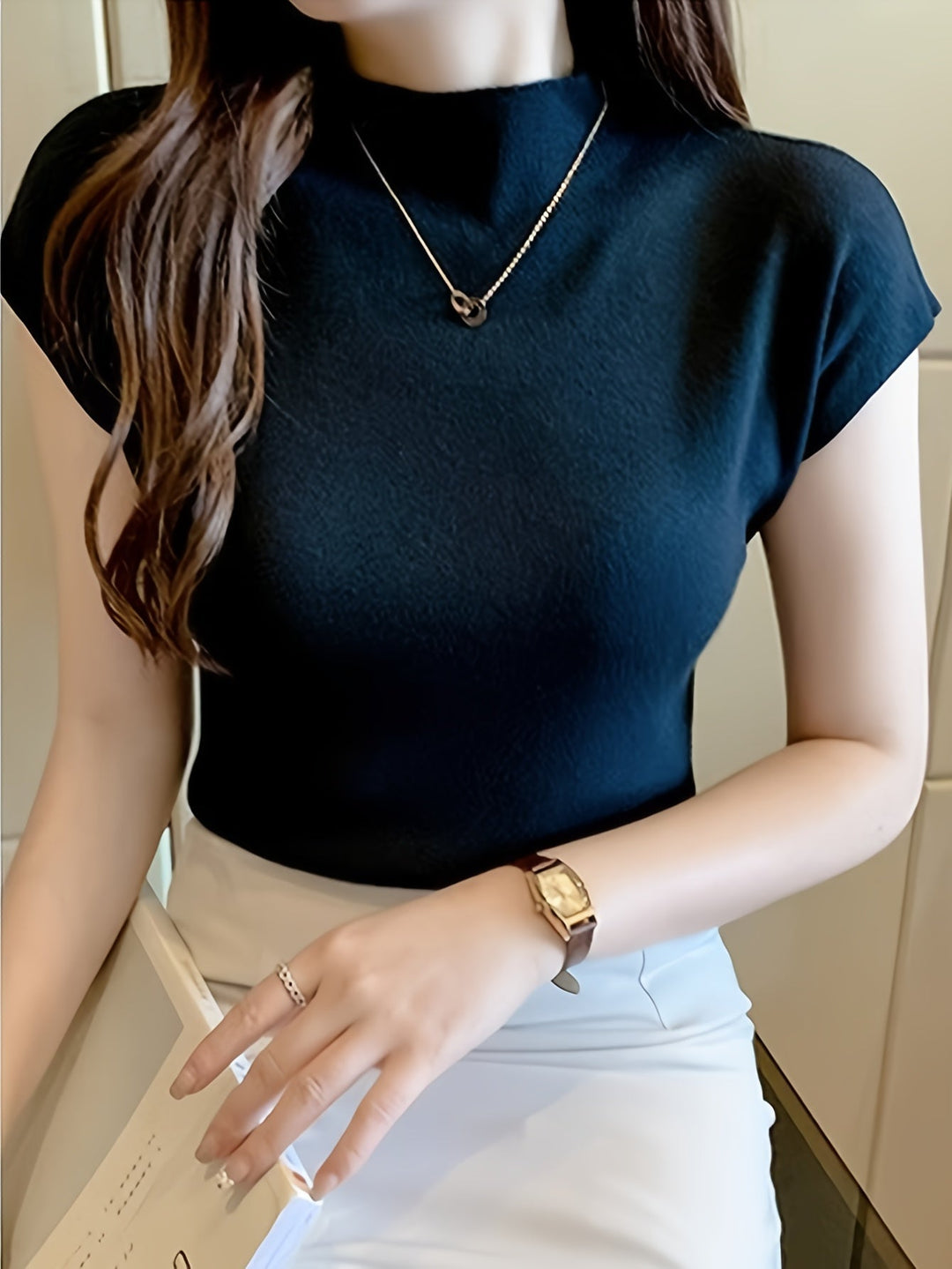 Levoire | Chemise À Manches Courtes À Col Haut Pour Femmes Liana